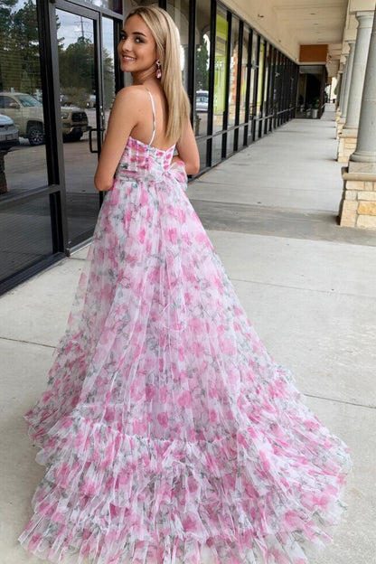 Roycebridal Rita | Pink Print Halter Keyhole A-Line Long Prom Dress