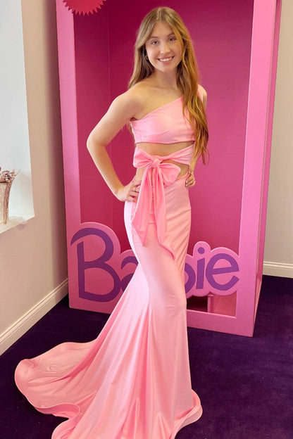 Roycebridal Melanie | Pink One-Shoulder Cutout Trumpet Long Prom Dress