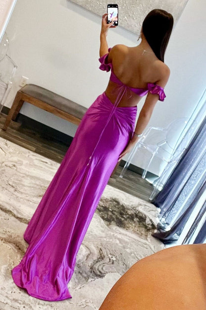 Violet Flutter Sleeve Cutout Mermaid Fitted Gown