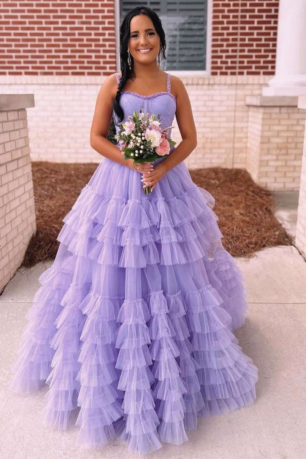 Roycebridal Tiered Ruffle Sweetheart Beaded Long Prom Dress