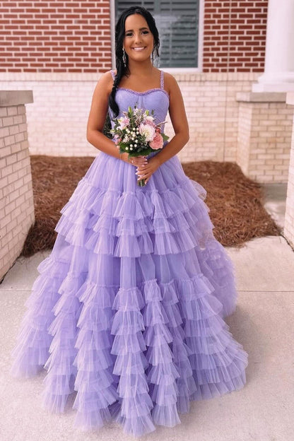 Roycebridal Tiered Ruffle Sweetheart Beaded Long Prom Dress