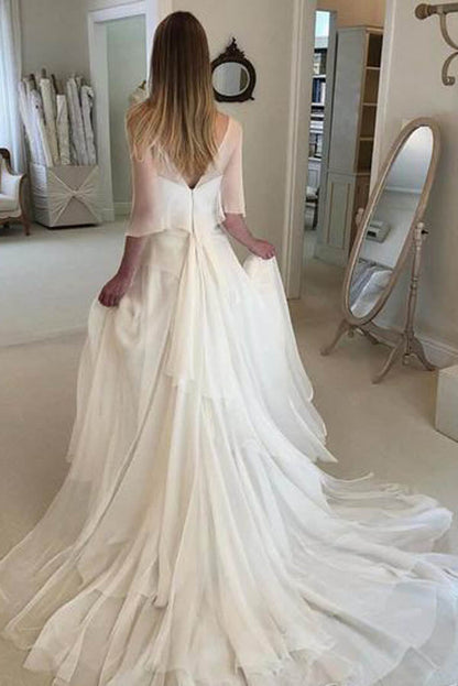 Simple Elegant Chiffon with Wrap Sleeve Beach Wedding Dresses  ,MW282 at musebridals.com