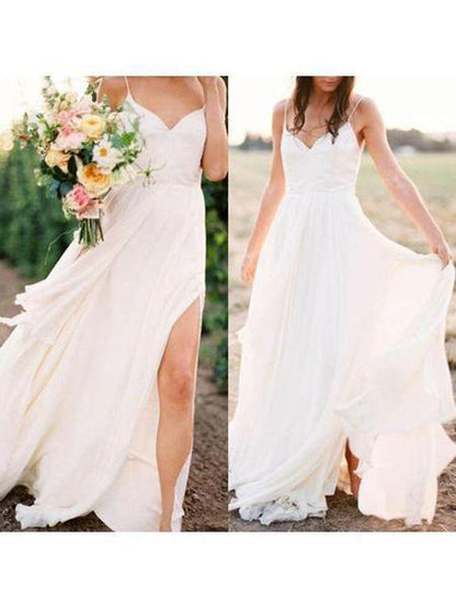 Musebridals.com offer Simple Spaghetti Strap Summer Cheap Wedding Dresses with Slit, MW286