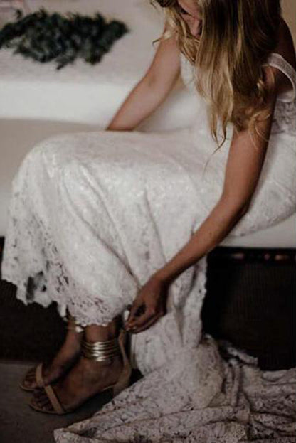 Musebridals.com offer Simple Ivory Lace Country Wedding Dresses V-Neck Mermaid Wedding Dress,MW296