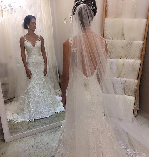 Roycebridal Cheap V-neck Backless Lace Mermaid Wedding Dresses,Cheap Bridal Dresses,MW331