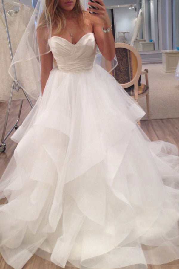 Satin Ball Gown Sweetheart Organza & Ruffled Wedding Dresses,MW422