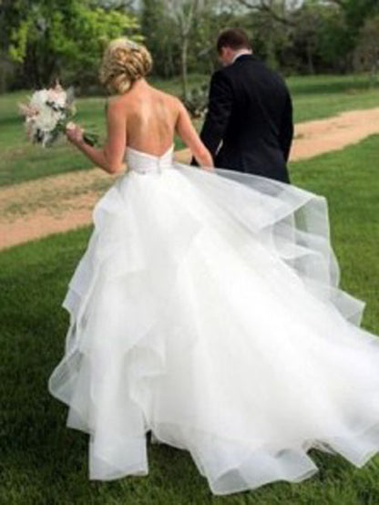 Satin Ball Gown Sweetheart Organza & Ruffled Wedding Dresses,MW422 | musebridals.com