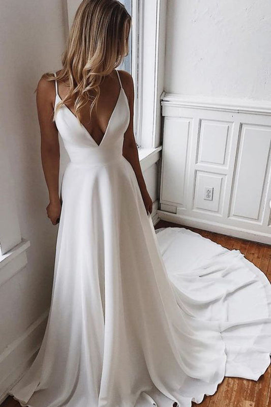 Cheap Spaghetti Straps Lace See Through Wedding Dresses Online,Cheap Unique Bridal Dresses,MW423