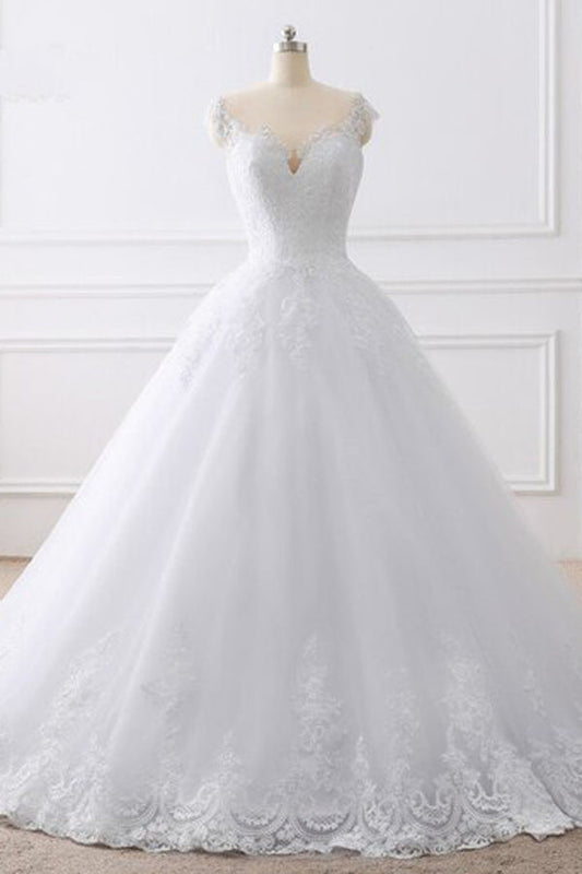 Cap Sleeves White Scoop Lace Wedding Dresses Online, Cheap Bridal Dresses,MW427