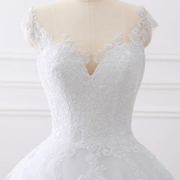 Cap Sleeves White Scoop Lace Wedding Dresses Online, Cheap Bridal Dresses,MW427 | musebridals.com