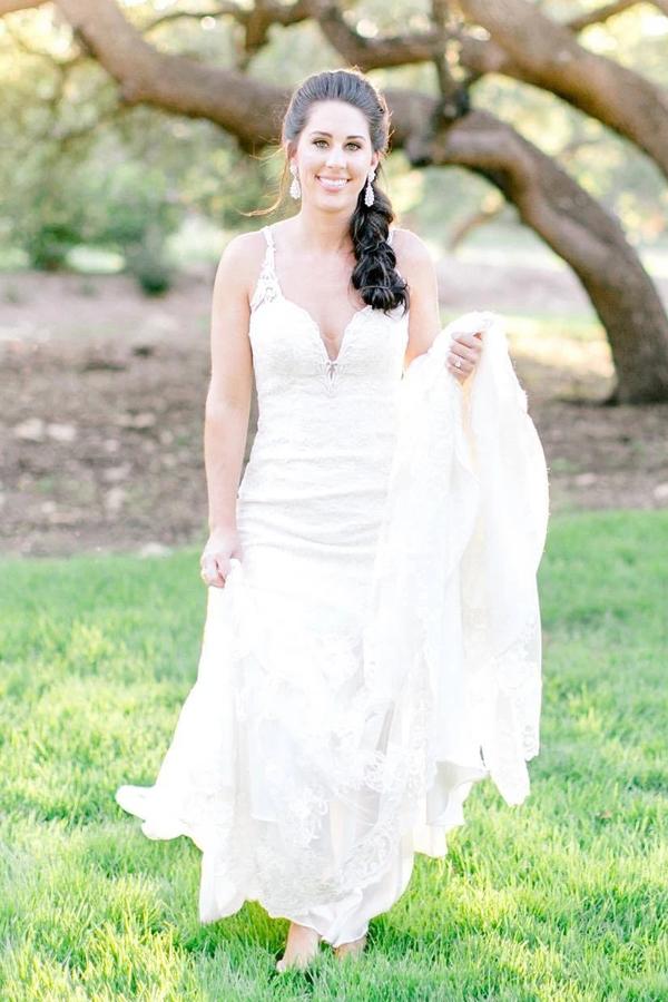 Spaghetti Straps V-Neck Mermaid Lace Wedding Gown Rustic Wedding Dress,MW447 | musebridals.com