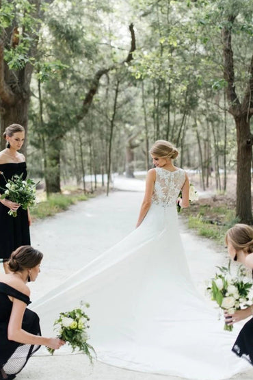 Gorgeous Round Neck Sleeveless Sweep Train Mermaid Lace Wedding Dress,MW458 | musebridals.com