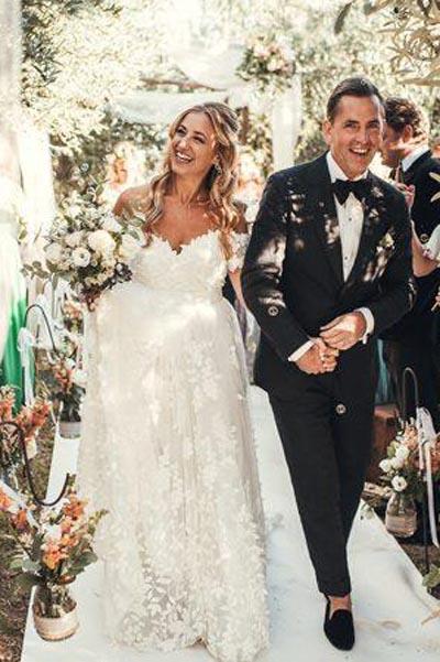 Rustic Ivory Lace Wedding Dresses Off the Shoulder Beach Wedding Dresses,MW490 | musebridals.com