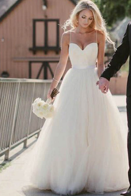 Simple Sweetheart Spaghetti Straps Custom Long Wedding Bridal Dresses,MW494