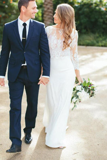 Flowy Boho Lace Two Piece Mermaid Chiffon Skirt Wedding Dresses, MW510 | lace wedding dresses | cheap wedding dresses | long sleeve wedding dresses | Musebridals.com