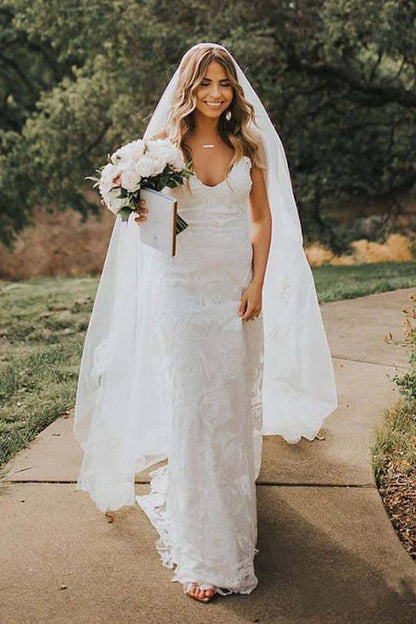 Boho Rose Lace Sweetheart Spaghetti Strap Beach Wedding Dresses, MW511 | lace wedding dresses | bridal dresses | bridal gowns | wedding dresses online | Musebridals.com