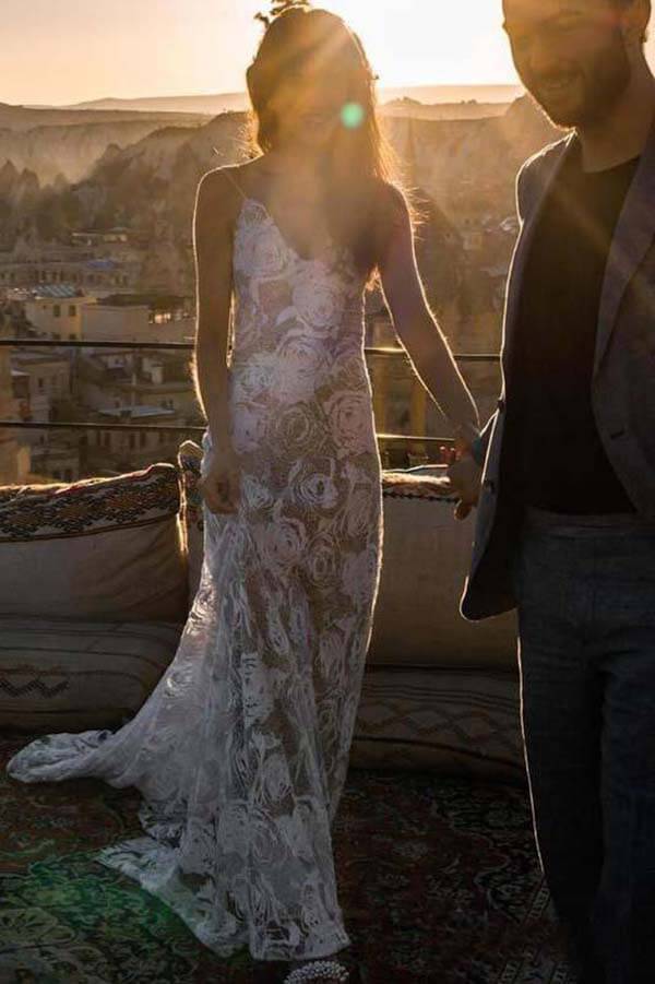 Boho Rose Lace Sweetheart Spaghetti Strap Beach Wedding Dresses, MW511 | lace wedding dresses near me | plus size wedding dresses | wedding dresses | bridal gowns | Musebridals.com