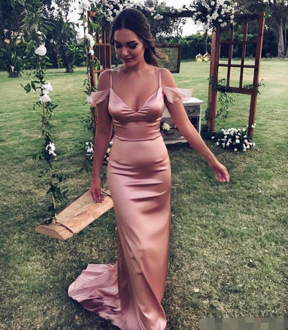 Mermaid Long Dusty Rose Bridesmaid Dresses Spaghetti Wedding Guest Dress