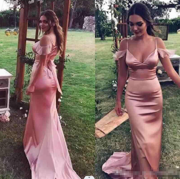 Mermaid Long Dusty Rose Bridesmaid Dresses Spaghetti Wedding Guest Dress