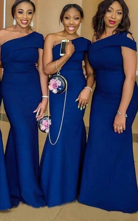 Roycebridal Mermaid One Shoulder Stain Royal Blue Bridesmaid Dresses