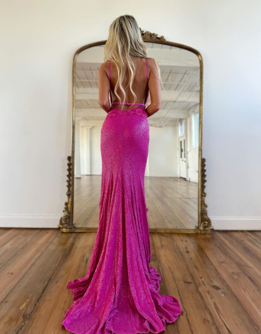 Roycebridal Miracle |Mermaid V Neck Sequins Prom Dress with Slit