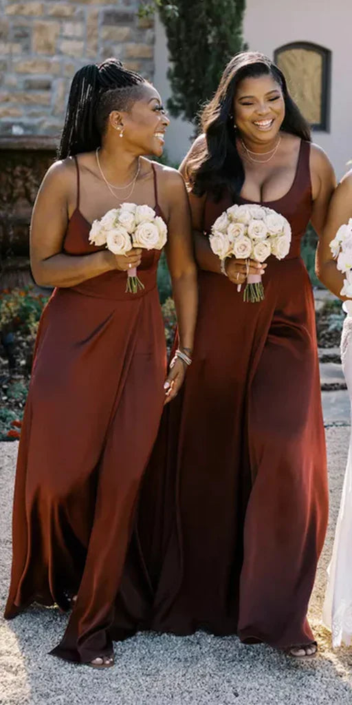 Mismatched Burgundy Formal Bridesmaid Dresses Stretch Satin Fall Wedding