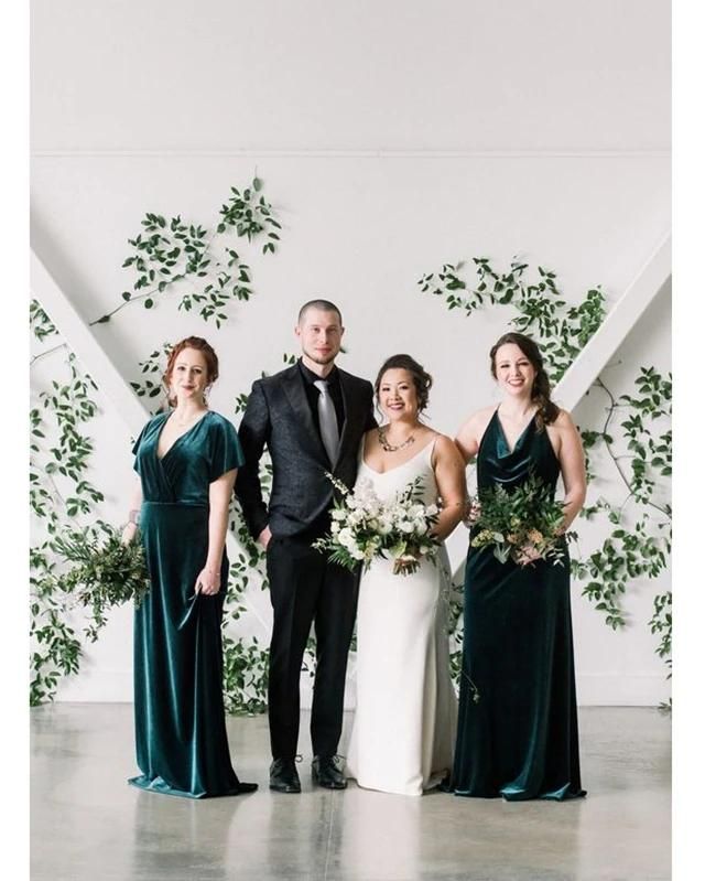 Roycebridal Mismatched Cheap Long Velvet Bridesmaid Dresses Green Mermaid Sleeveless