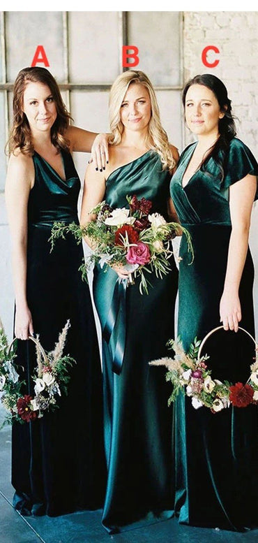 Roycebridal Mismatched Cheap Long Velvet Bridesmaid Dresses Green Mermaid Sleeveless