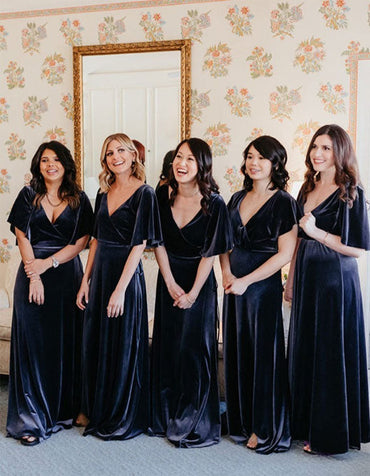 Mismatched Navy Blue Winter Bridesmaid Dresses Velvet Wedding Guest Dress