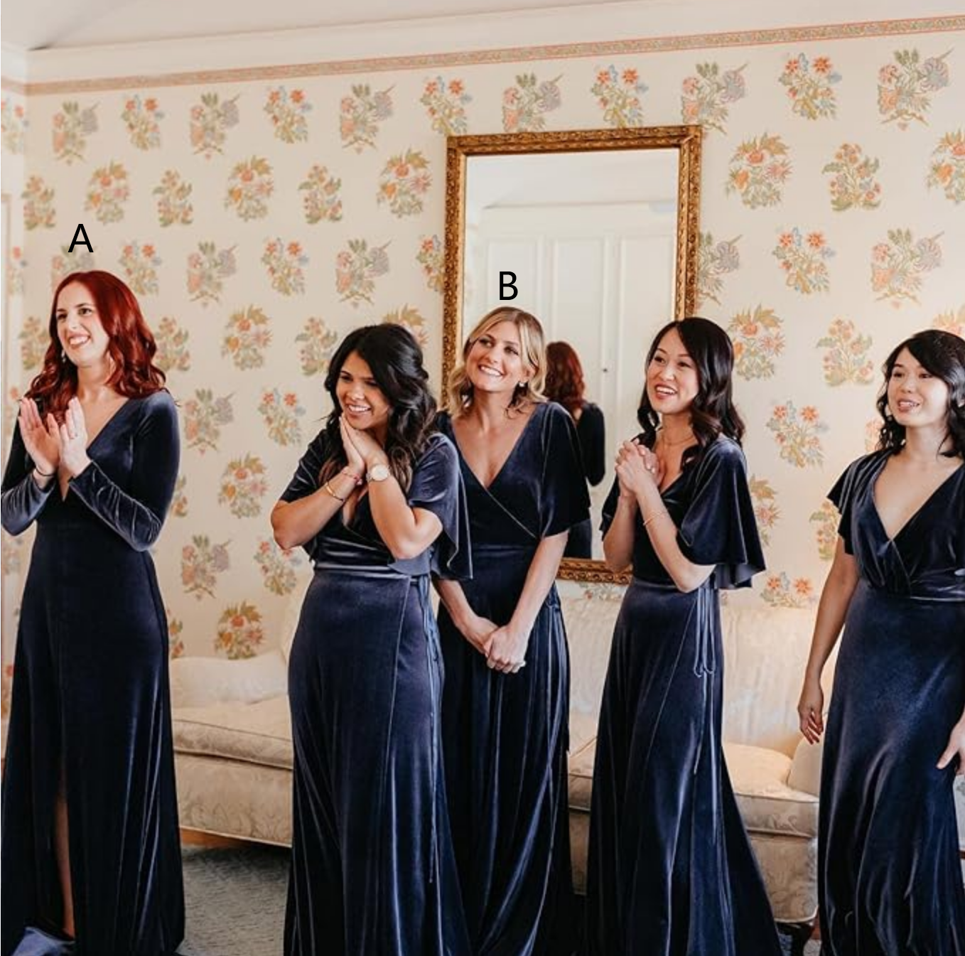 Mismatched Navy Blue Winter Bridesmaid Dresses Velvet Wedding Guest Dress