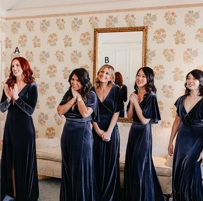 Mismatched Navy Blue Winter Bridesmaid Dresses Velvet Wedding Guest Dress