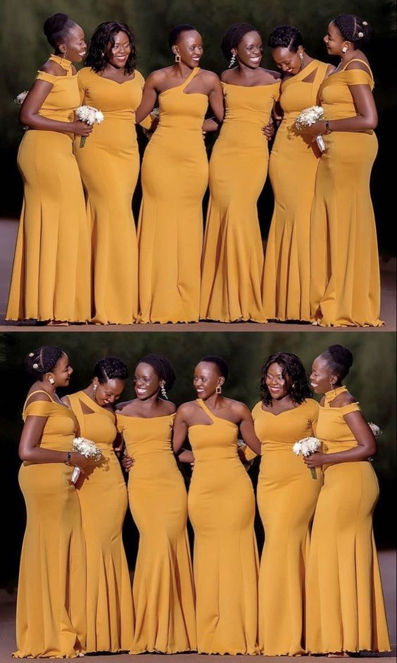 African Girl Yellow Wedding Guest Dress Cheap Mismatched Bridesmaid Dresses