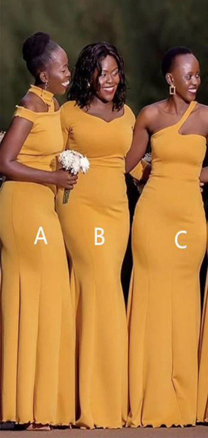 African Girl Yellow Wedding Guest Dress Cheap Mismatched Bridesmaid Dresses