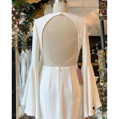 Noiva Vestido Plunging Soft Satin Long Sleeve Deep V Neck Backless Wedding Gown for Women Wedding Reception Dress for Bride 2025