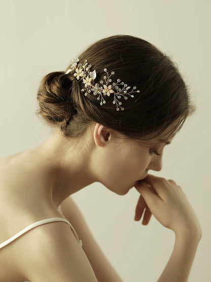 Roycebridal Diamond And Pearl Bridal Hair Accessories Golden Flower Combs Wedding Dress Styling And Makeup Headdress