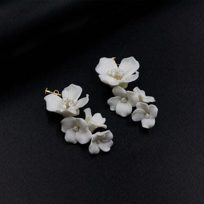 Roycebridal European And American Ceramic Flower Bridal Hair Accessories High-End White Elegant Forest Headband Earrings Set Wedding Headdress