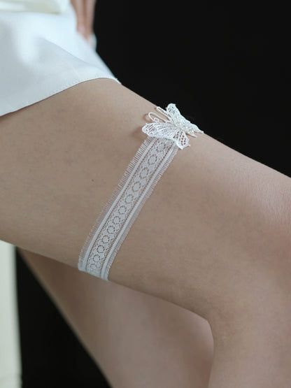 Roycebrial Wedding Garter White butterfly Lace Garter