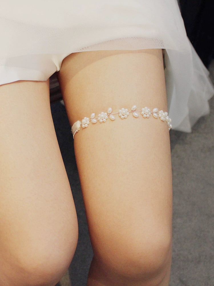 Roycebrial Wedding Garter White Pearl Garter