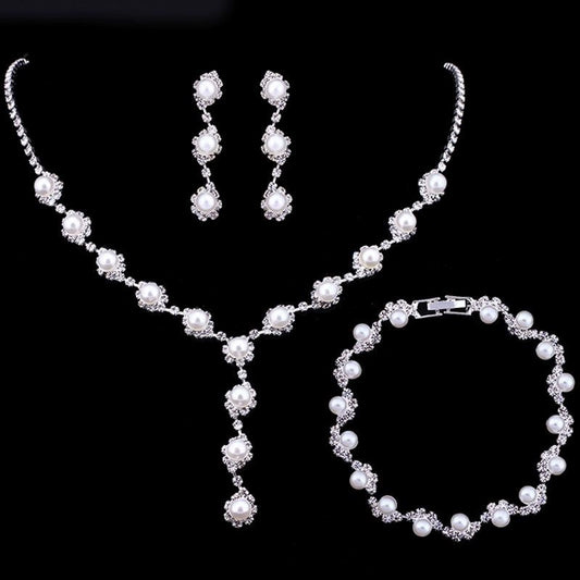 Roycebridal Popular Shiny Rhinestone Pearl Bridal Accessories Necklace Bracelet Earrings Set