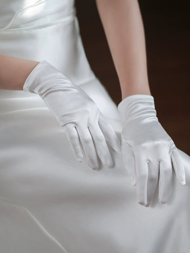 Roycebridal Vintage White Short Satin Wedding Gloves