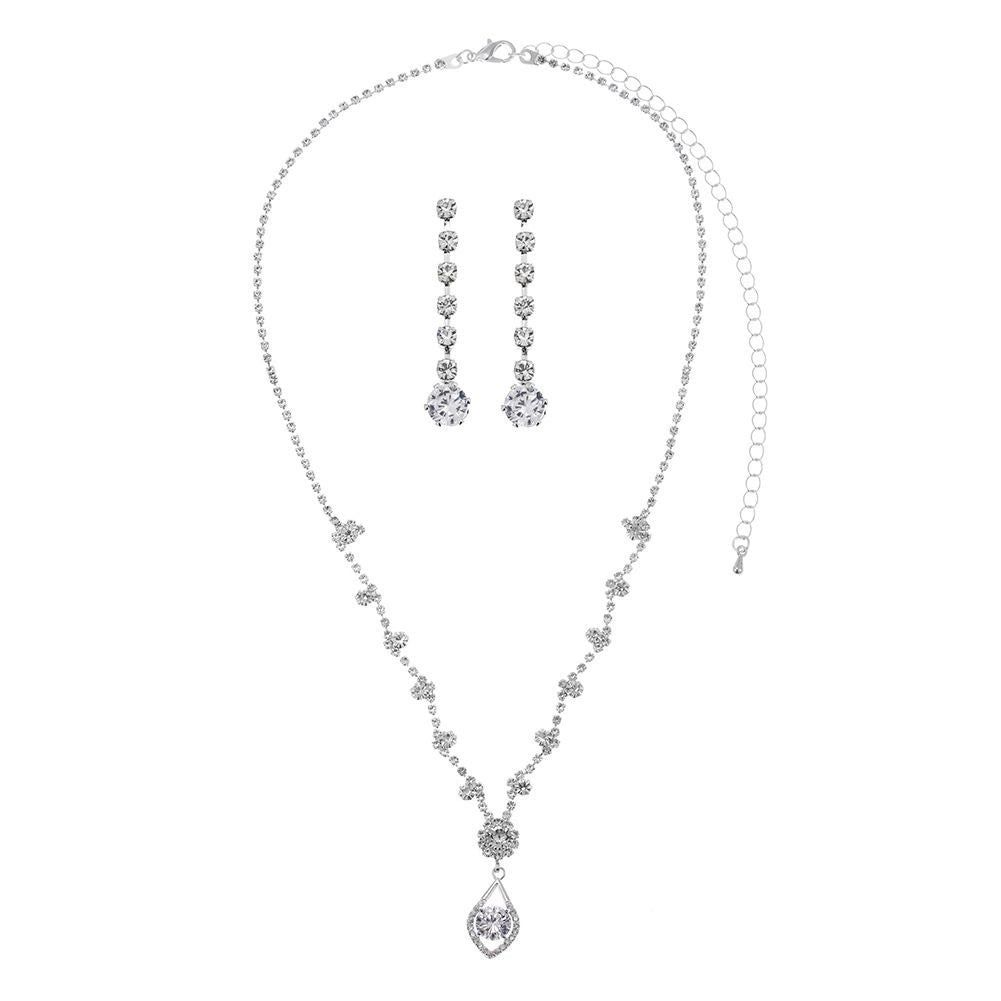 Roycebridal New Zircon Rhinestone Necklace Earrings Bridal Wedding Jewelry Set