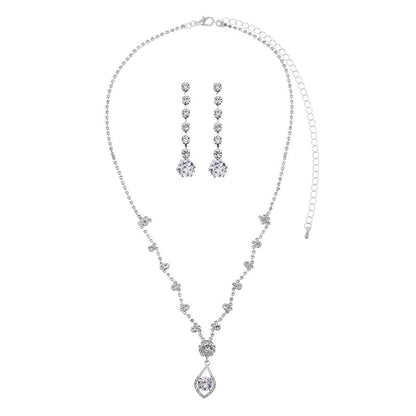 Roycebridal New Zircon Rhinestone Necklace Earrings Bridal Wedding Jewelry Set