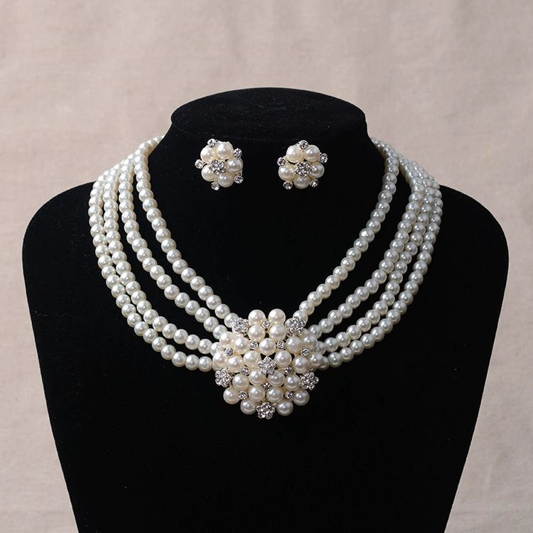 Roycebridal Pearl Flower Wedding Necklace Earrings Jewelry Set Bridal Wedding Accessories