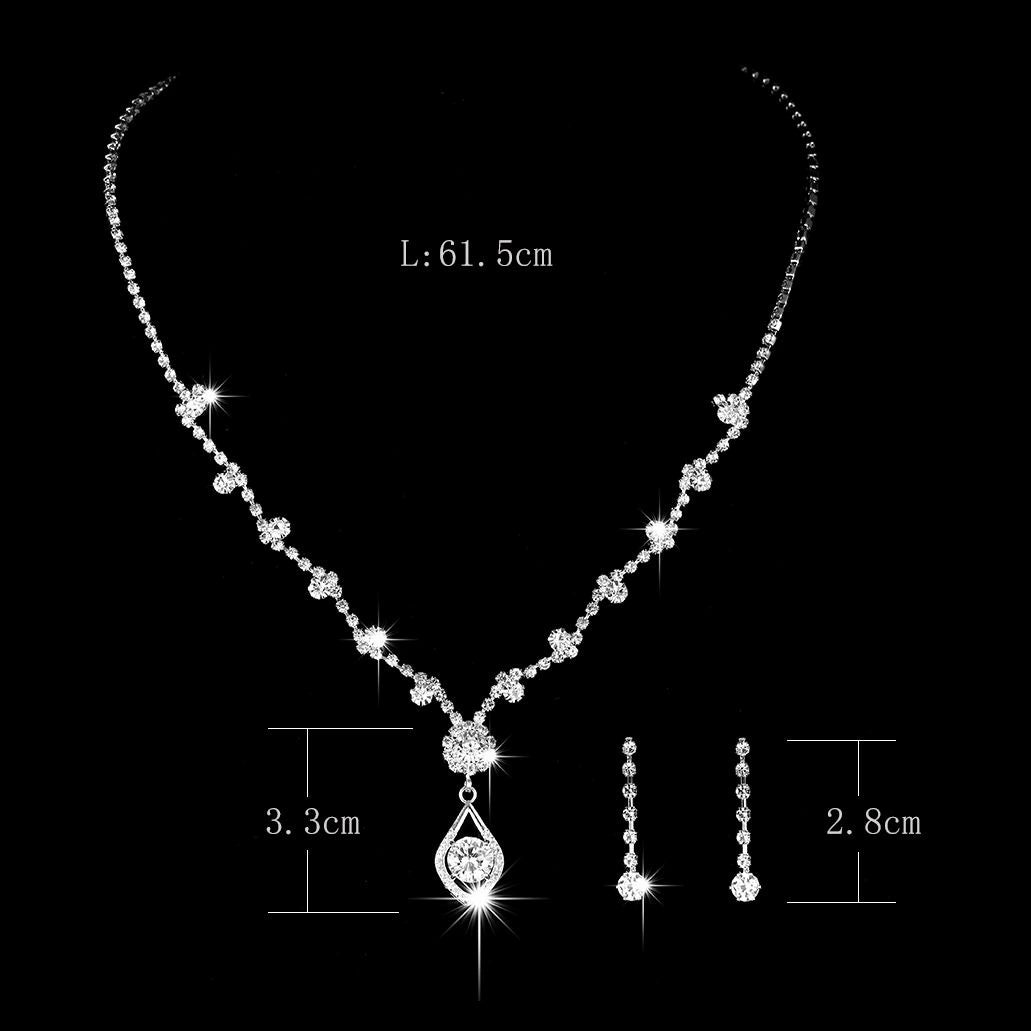 Roycebridal New Zircon Rhinestone Necklace Earrings Bridal Wedding Jewelry Set