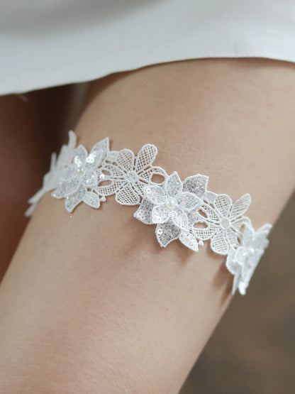 Roycebrial Wedding Garter Sequined Lace Flower Garter