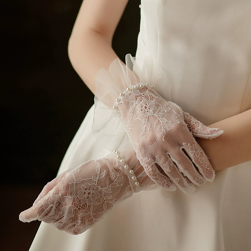 Roycebridal Lace Short Bridal Gloves Pearl Lace