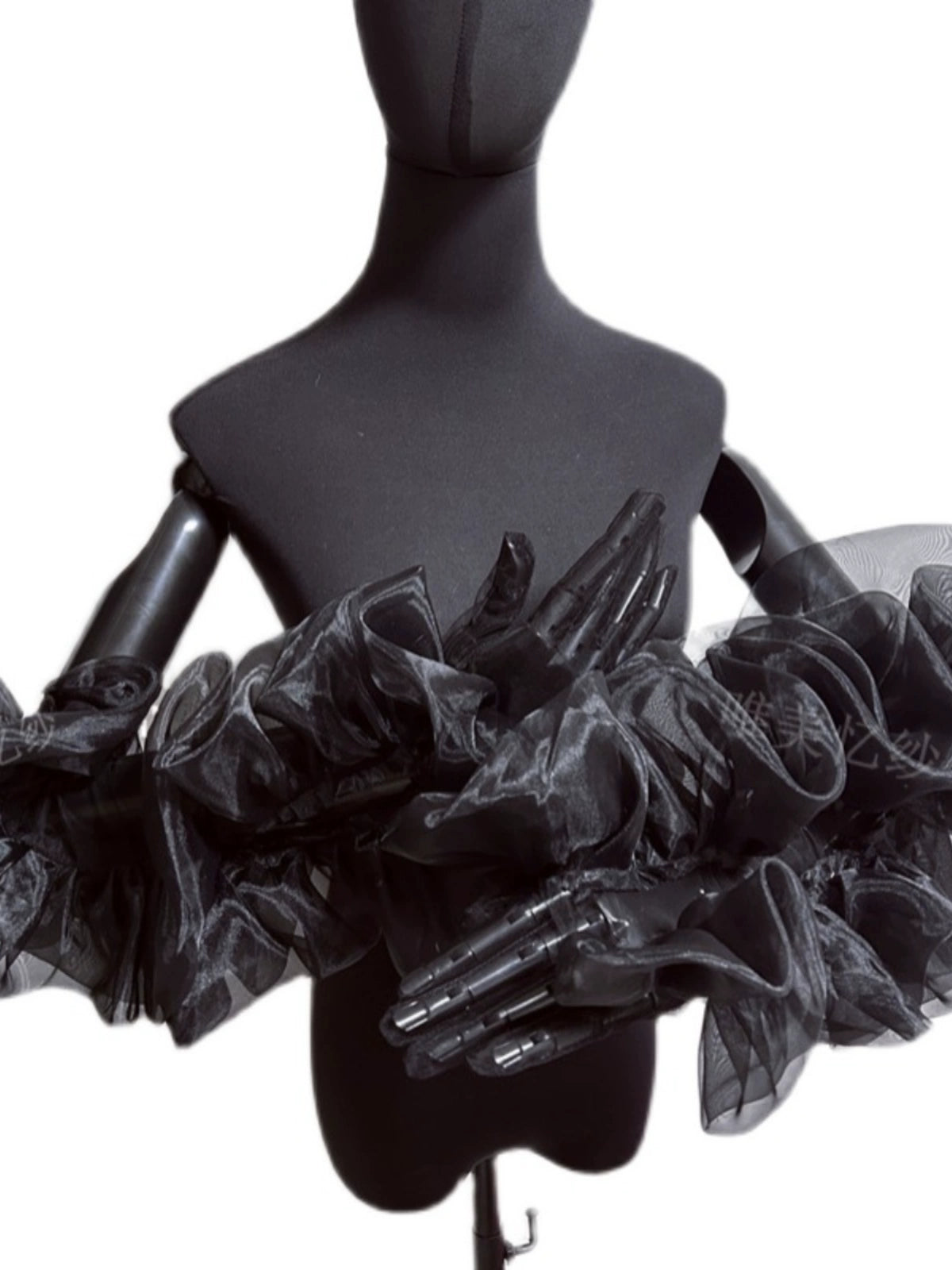 Roycebridal Gothic Wedding Accessories Gloves Organza Flowers Black Bridal Puff Sleeves