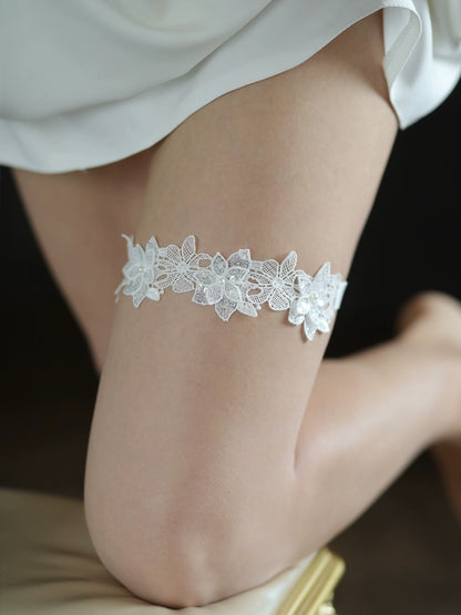 Roycebrial Wedding Garter Sequined Lace Flower Garter