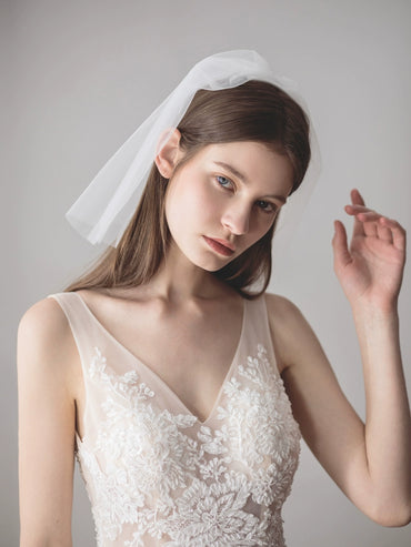 Roycebrial Simple White Short Double-layer Registration Bridal Veil Performance Party Face-covering Soft Yarn Headdress