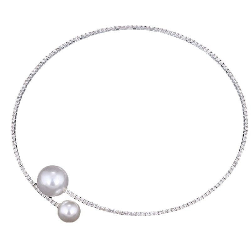 Roycebridal Shiny Rhinestone Pearl Choker Necklace Open Adjustable Bracelet Bridal Set Accessories